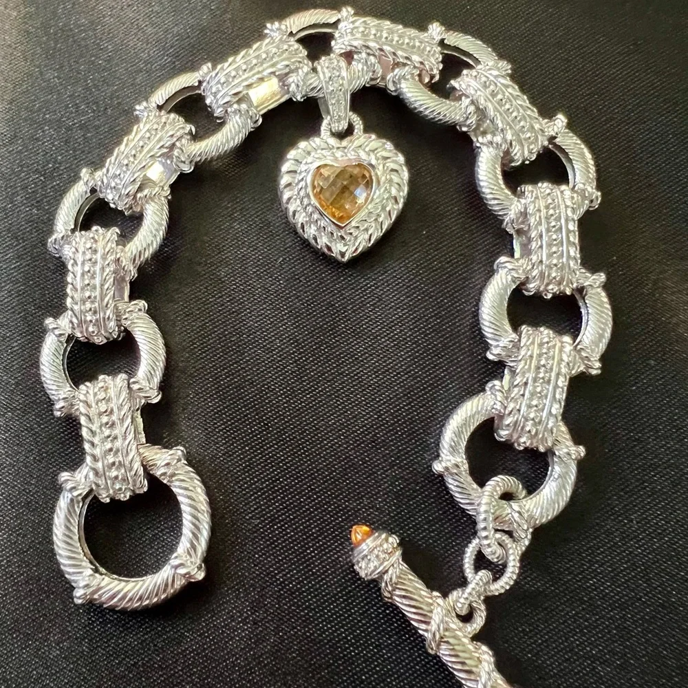 Judith Ripka Sterling silver Bracelet with Heart toggle (yellow topaz stone) - Picture 2 of 8
